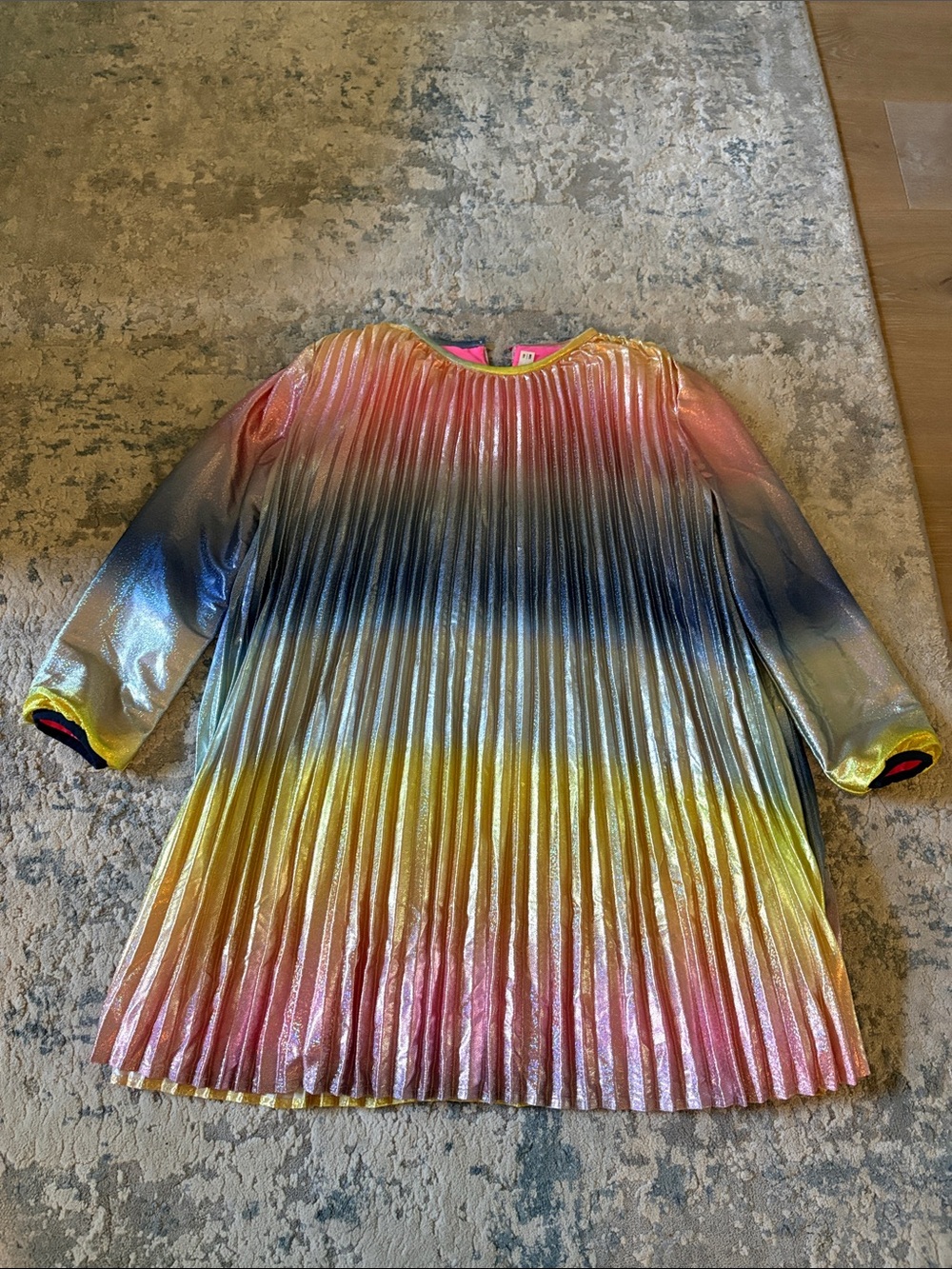 Billieblush Metallic Pleated Rainbow Dress - Pink, Blue, Yellow Girls Size 10.